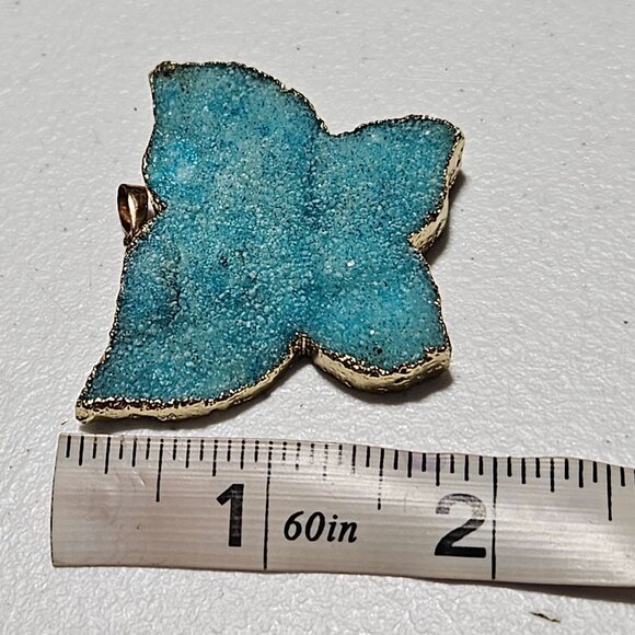 Handmade Boho Blue Agate Druzy Butterfly Pendant Gold Tone Trim Jewelry Crafting - Picture 4 of 4